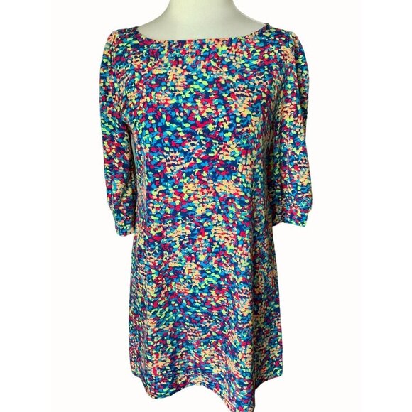 Yahada Womens MultiColor Abstract Quarter Sleeve Polyester Mini Dress Small - Picture 1 of 8